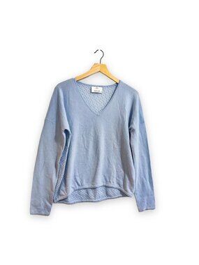 Allude Cashmere Blue V Neck Sweater with Open Weave back